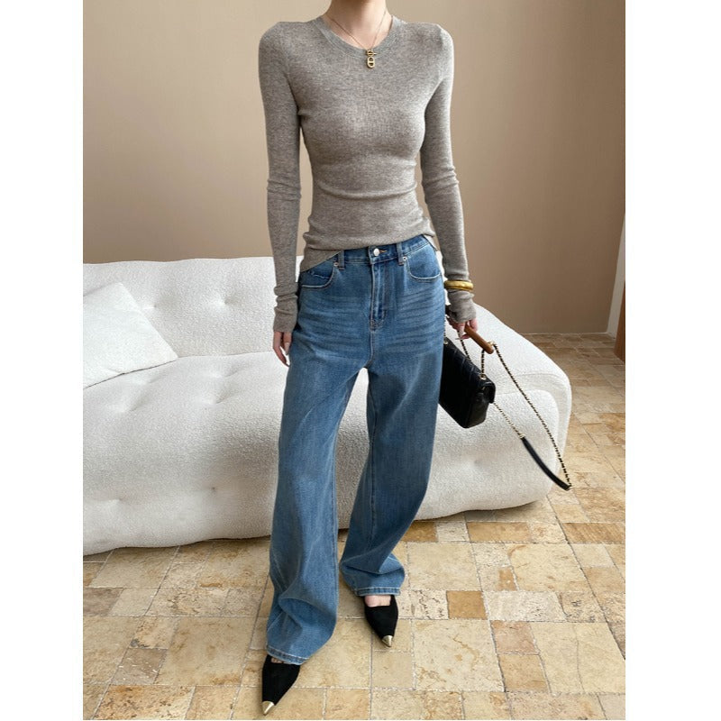 Damen Langarmshirt Rippstruktur Figurbetont
