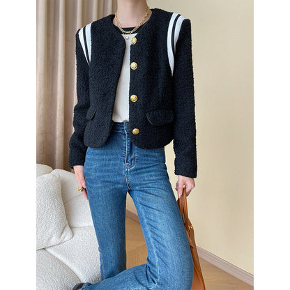 Damen Bouclé-Jacke mit goldenen Knöpfen Streifen - Norvielle