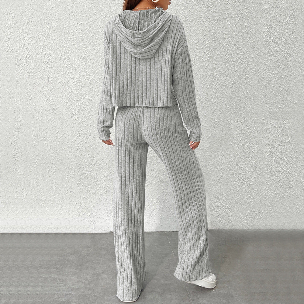 Damen Strick-Set Hoodie weite Bein Norvielle