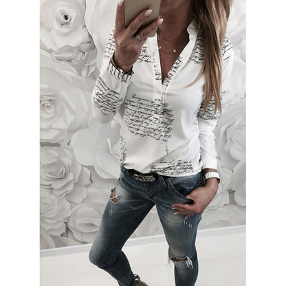Damen Bluse Künstler-Schriftmuster Eleganter Schnitt