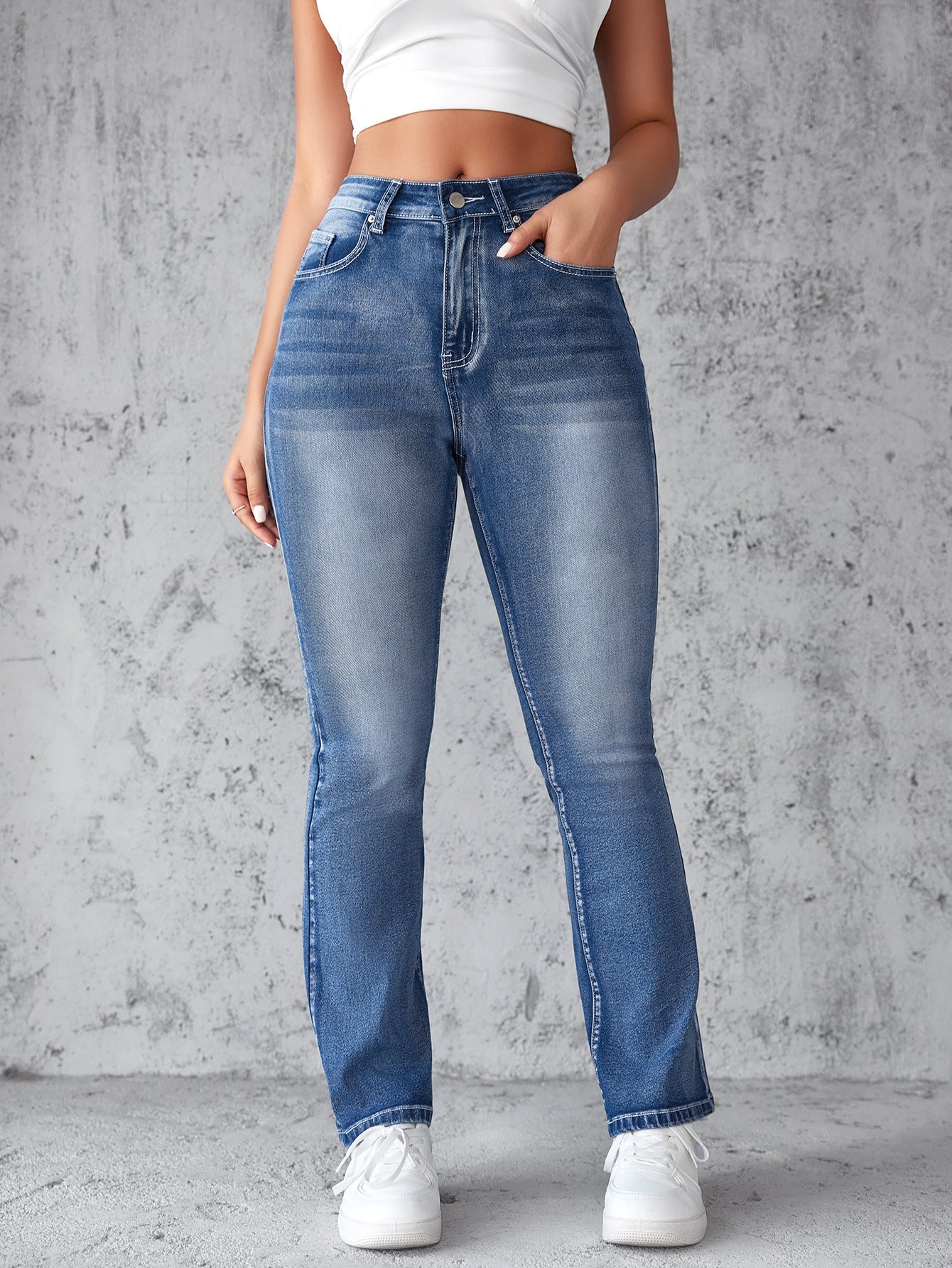 Damen High Waist Jeans Flare Bein Norvielle