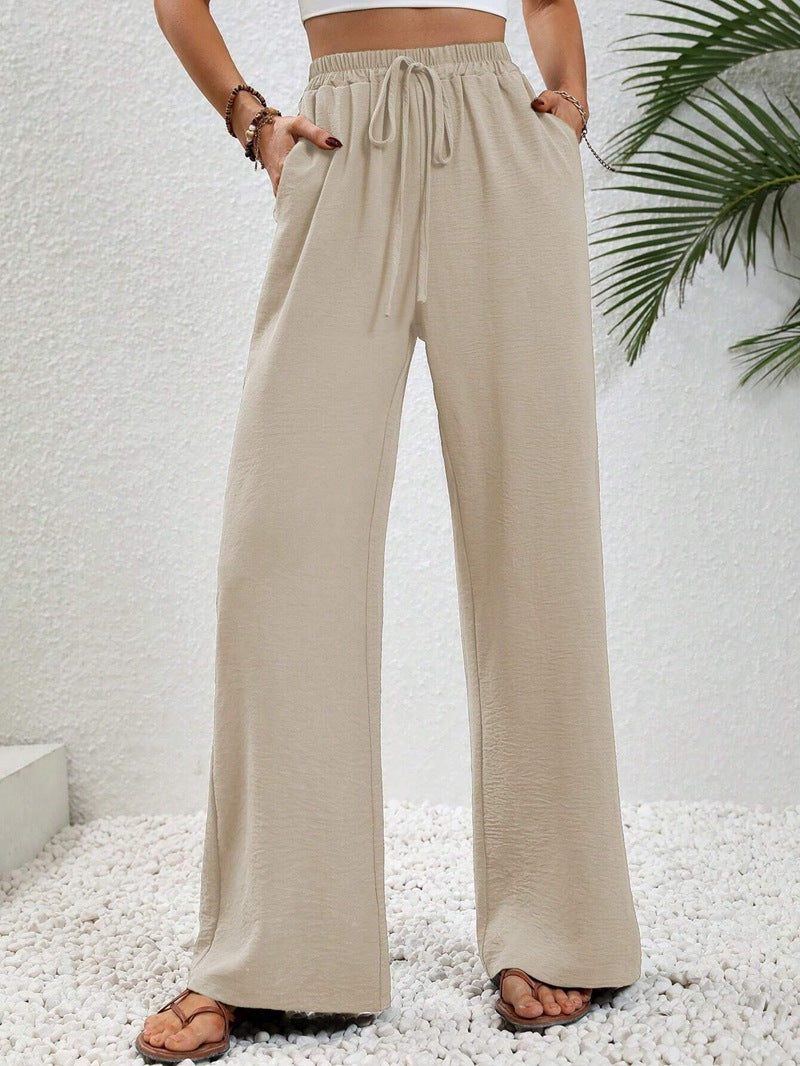 Damen Sommerhose Elastischer Bund Weite Passform Beige