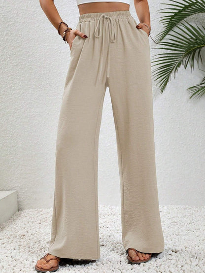Damen Sommerhose Elastischer Bund Weite Passform Beige