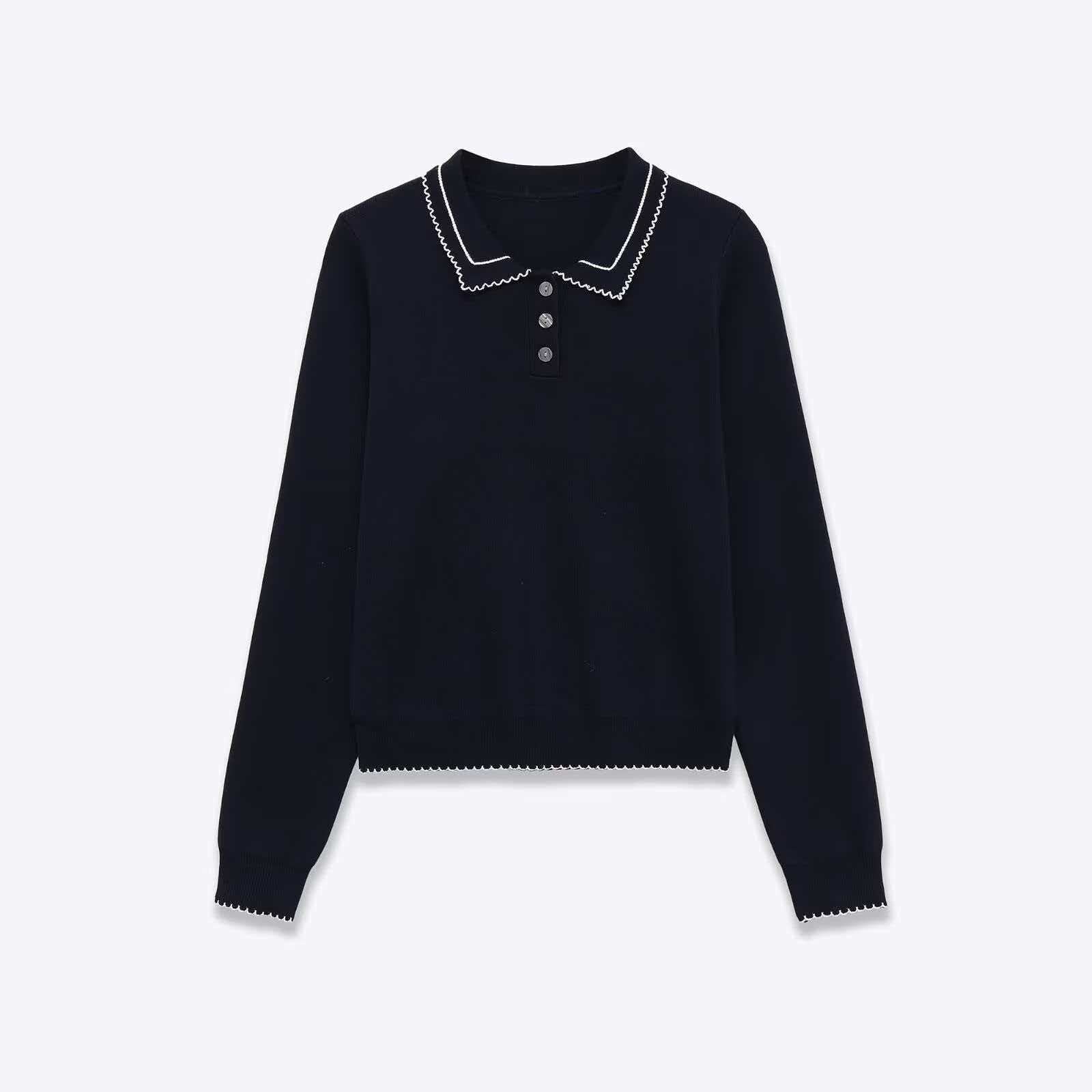 Damen Strickpullover Polokragen Knopfleiste Norvielle - Norvielle