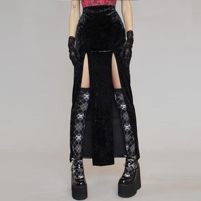 Damen Rippstrickrock Samt SeitenSchlitze