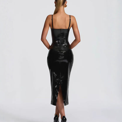 Damen Trägerloses Bodycon-Kleid Glänzend
