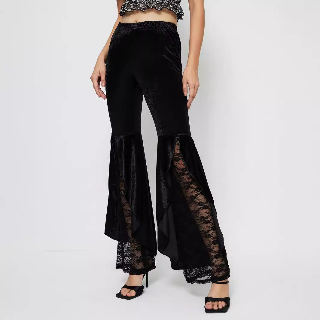Damen High-Waist Palazzo-Hose Spitze transparent