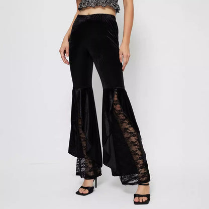 Damen High-Waist Palazzo-Hose Spitze transparent