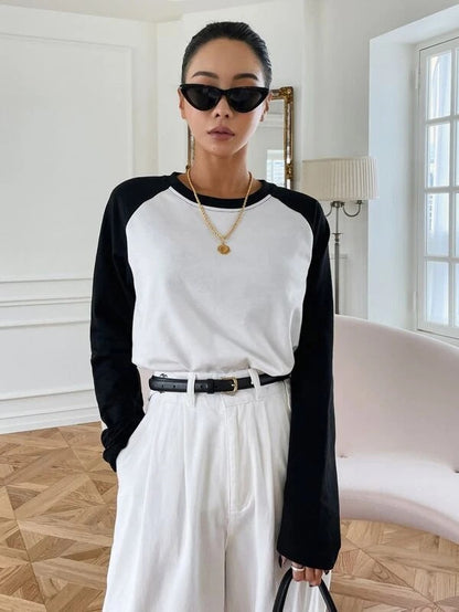 Damen Langarmshirt Kontrastärmel Norvielle