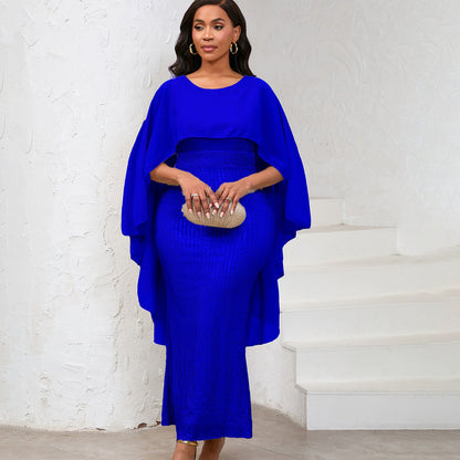 Damen Abendkleid Pailletten Cape Schimmernd