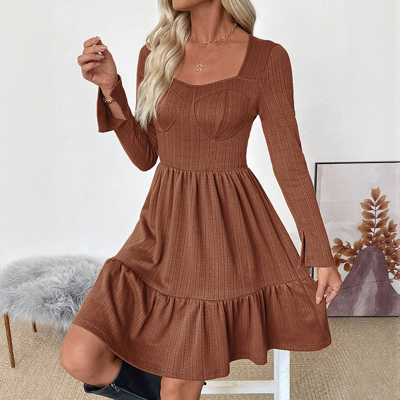 Damen Langarmkleid Tailliert Voluminöser Rock Norvielle