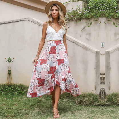 Damen Maxi-Rock Patchwork-Design Knöpfe Multicolor