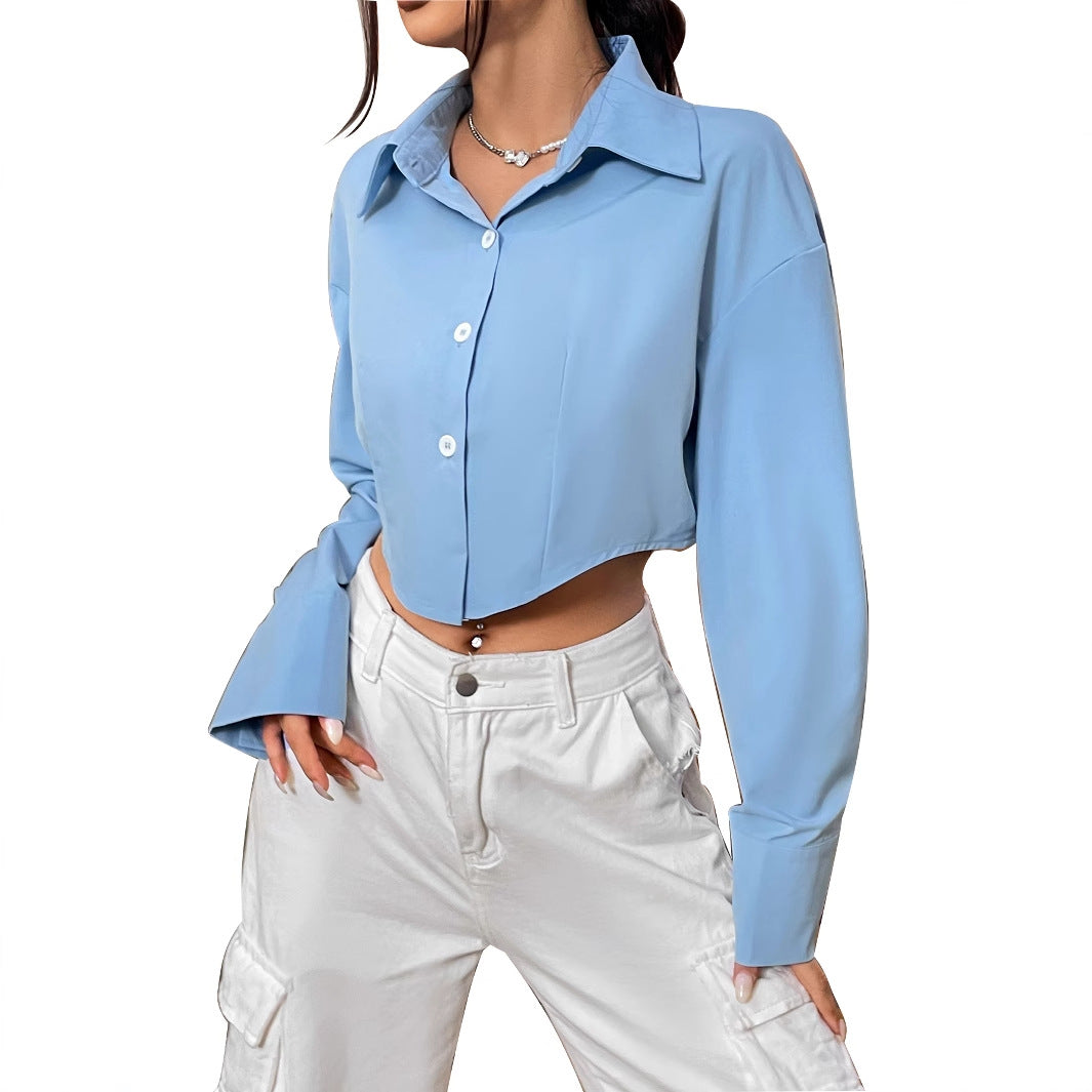 Damen Cropped Bluse Weite Ärmel Elegante Knopfleiste Norvielle