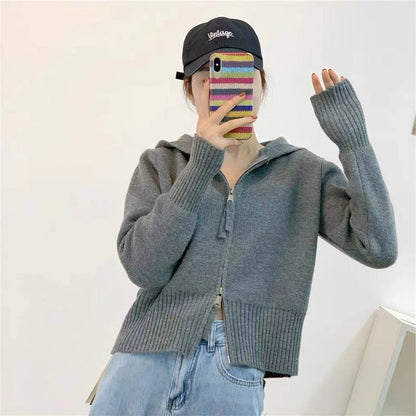 Damen Strickjacke Kapuze Reißverschluss Norvielle