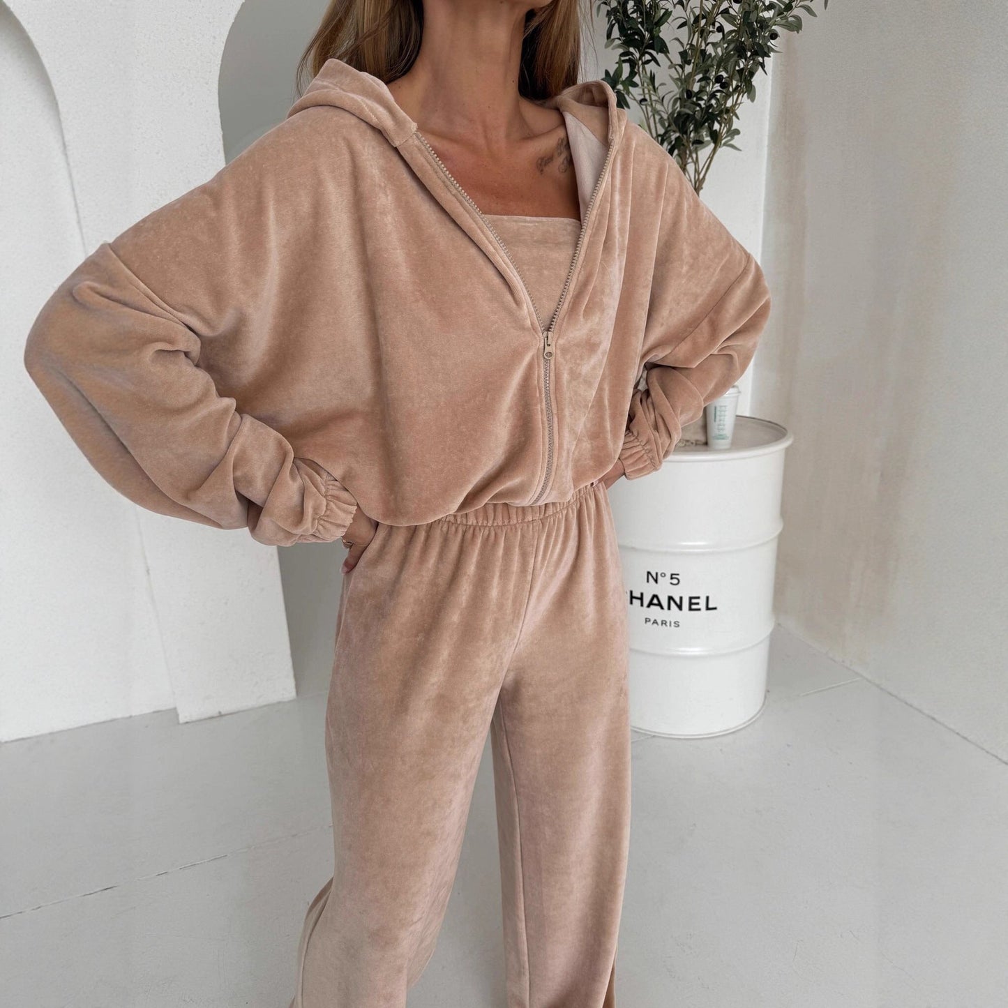 Damen Fleece-Loungewear-Set Weites Oberteil Bequeme Hose Norvielle