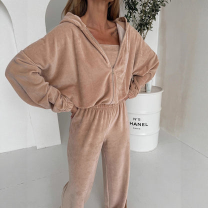 Damen Fleece-Loungewear-Set Weites Oberteil Bequeme Hose Norvielle