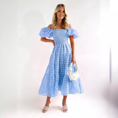 Damen Maxi-Kleid Puffärmel Elastisch Norvielle