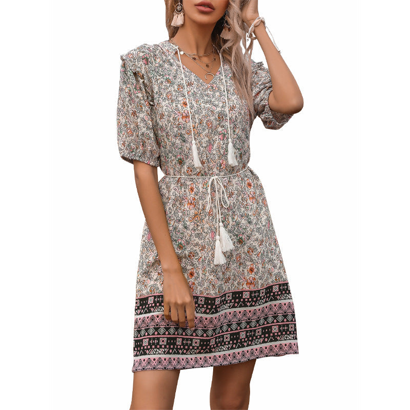 Damen Sommerkleid Rüschendetails Verstellbarer Taillenzug Norvielle