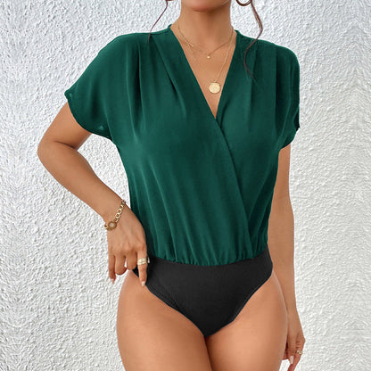 Damen Bodysuit Elastisch V-Ausschnitt