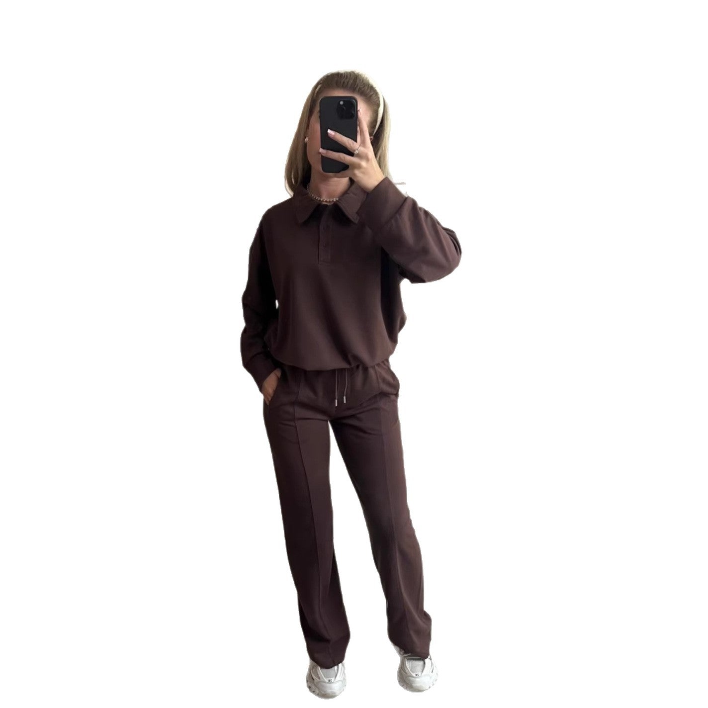 Damen Freizeitanzug Hochkragen Weite Hosen Elegant