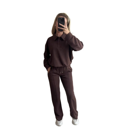 Damen Freizeitanzug Hochkragen Weite Hosen Elegant