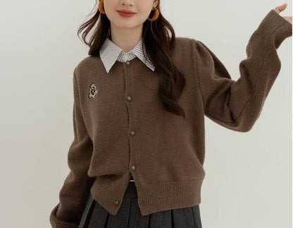 Damen Kaschmirstrickjacke Goldknöpfe Beige