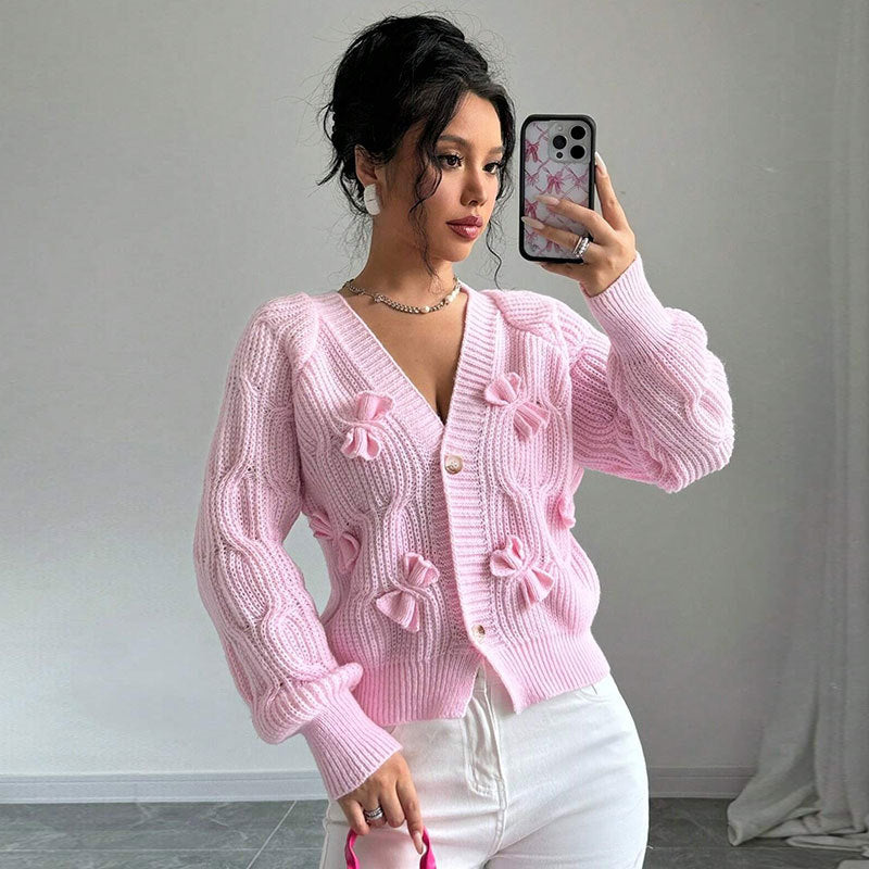 Damen Strickjacke Florales Reliefdesign Knöpfe Norvielle