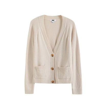 Damen Strickjacke Elegantes Design mit Taschen Beige