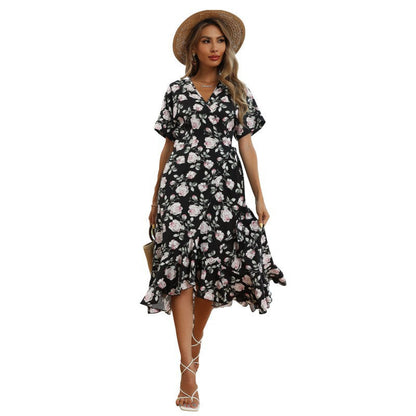 Damen Wickelkleid Florale Rüschen Eleganter Saum