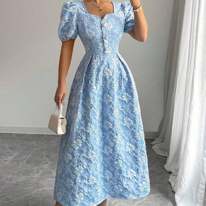 Damen Maxikleid Florale Applikationen Puffärmel Norvielle