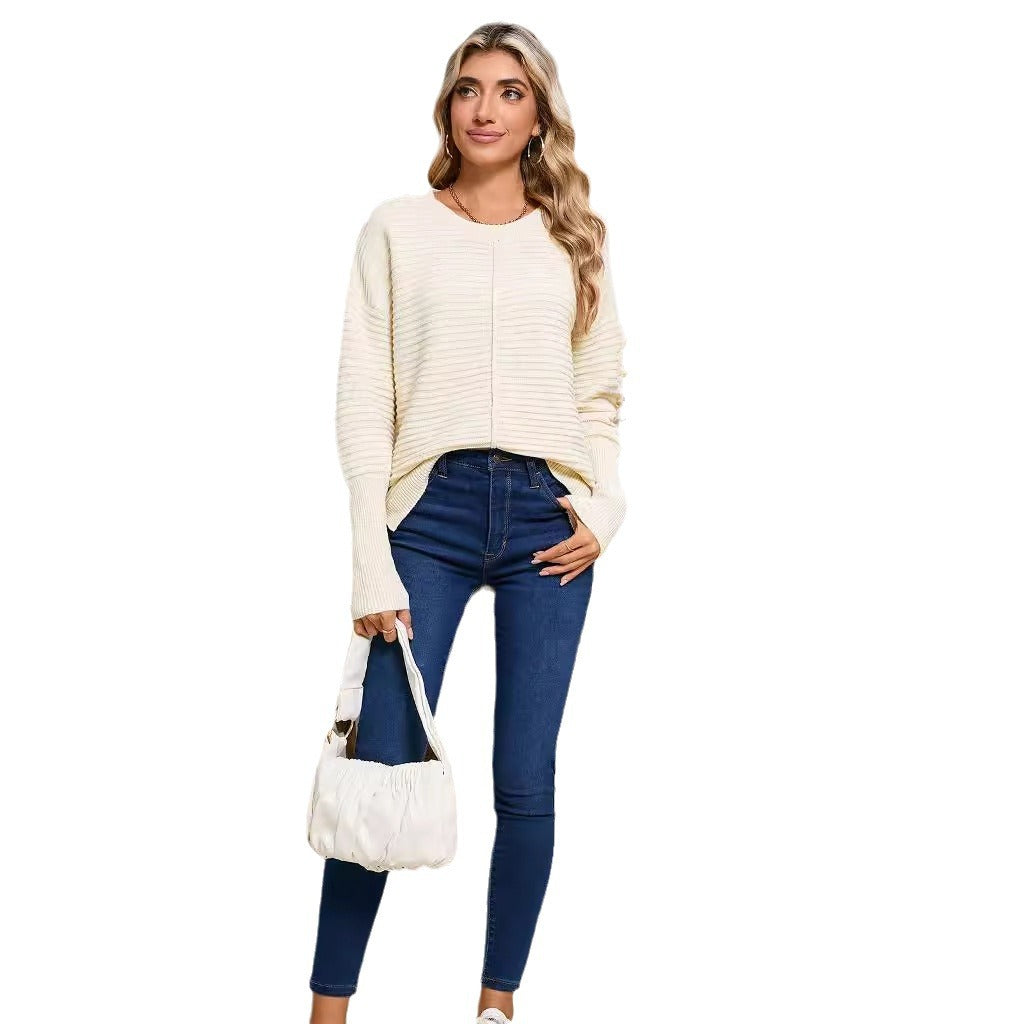 Damen Strickpullover Rippstruktur Lässiger Schnitt