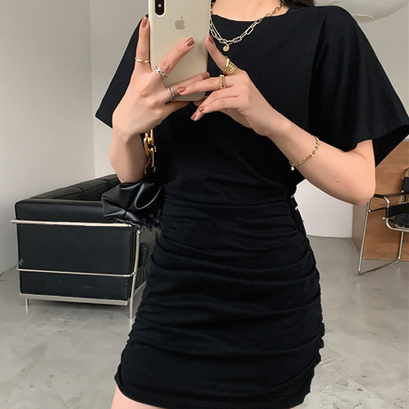 Damen Minikleid Raffung V-Ausschnitt Elegantes