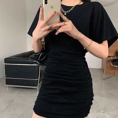 Damen Minikleid Raffung V-Ausschnitt Elegantes