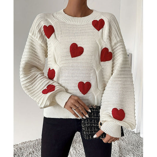 Damen Strickpullover Herz-Applikation Modernes Design - Norvielle