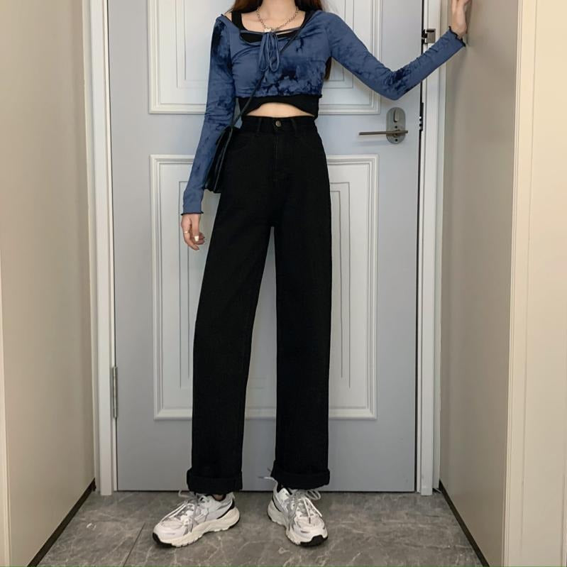 Damen Weite Denim-Hose Hochbund Norvielle - Norvielle