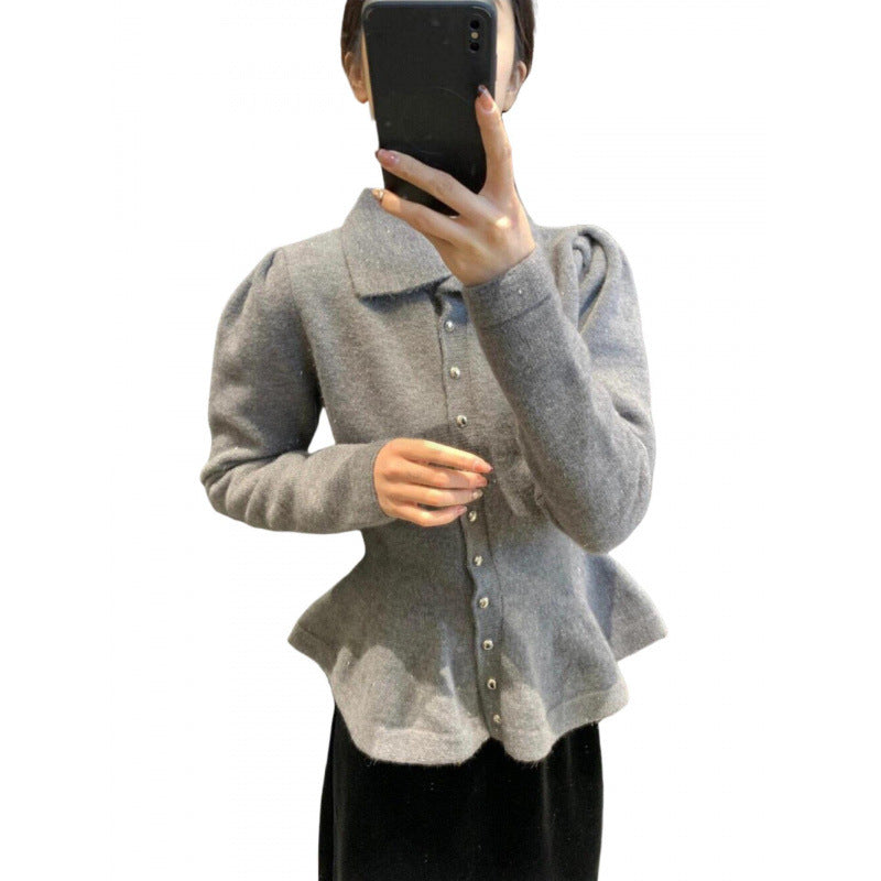 Damen Peplum- Weiches Strick Elegante Knöpfe