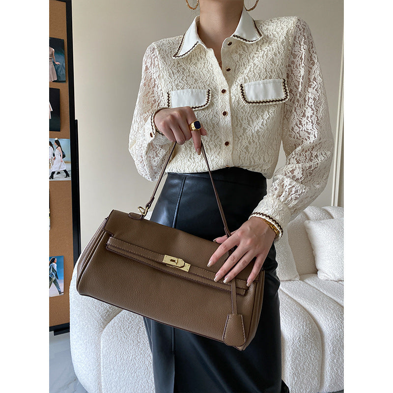 Damen Spitzenbluse mit Kontrastdetails Elegantes Design - Norvielle