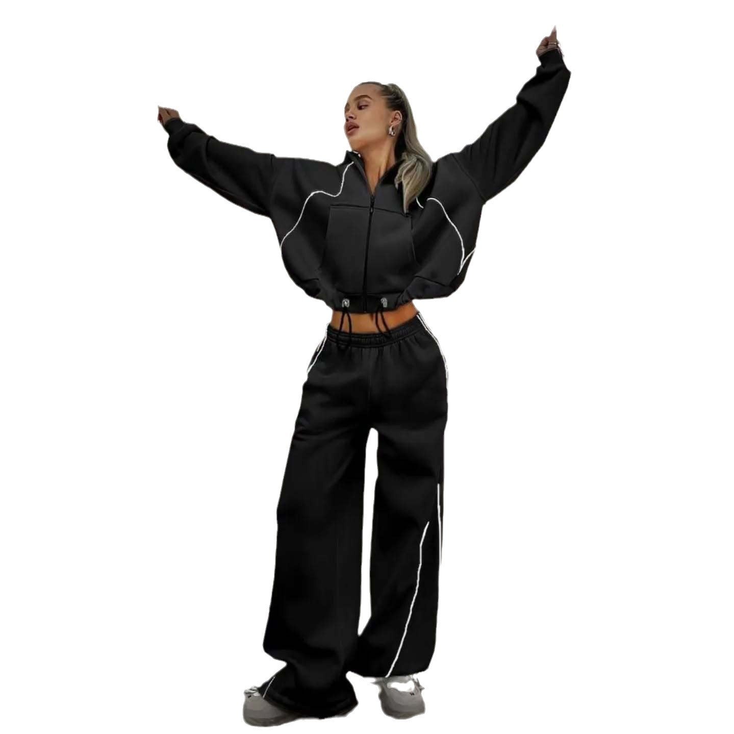 Damen Sportliches Oversized-Set Kapuzenjacke Hose Norvielle