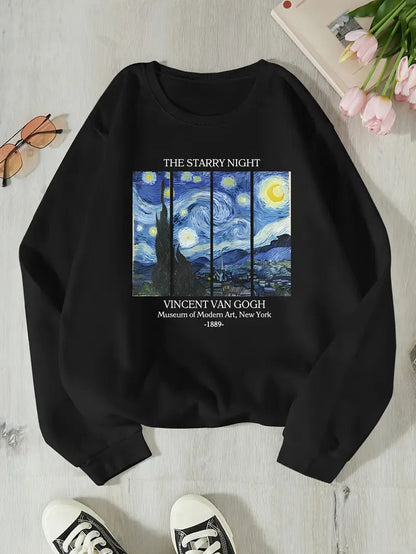 Damen Sweatshirt Van Gogh Kunstmotiv Baumwolle Norviele
