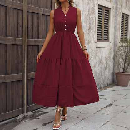 Damen Maxikleid V-Ausschnitt KnopfDetails Norvielle