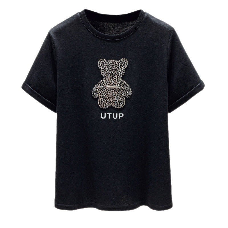 Damen T-Shirt Glitzer Bärenmotiv Lässiger Schnitt Norvielle