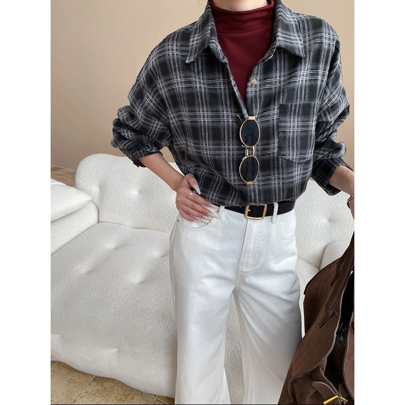 Damen Hemd Kariert Oversized mit Brusttasche - Norvielle