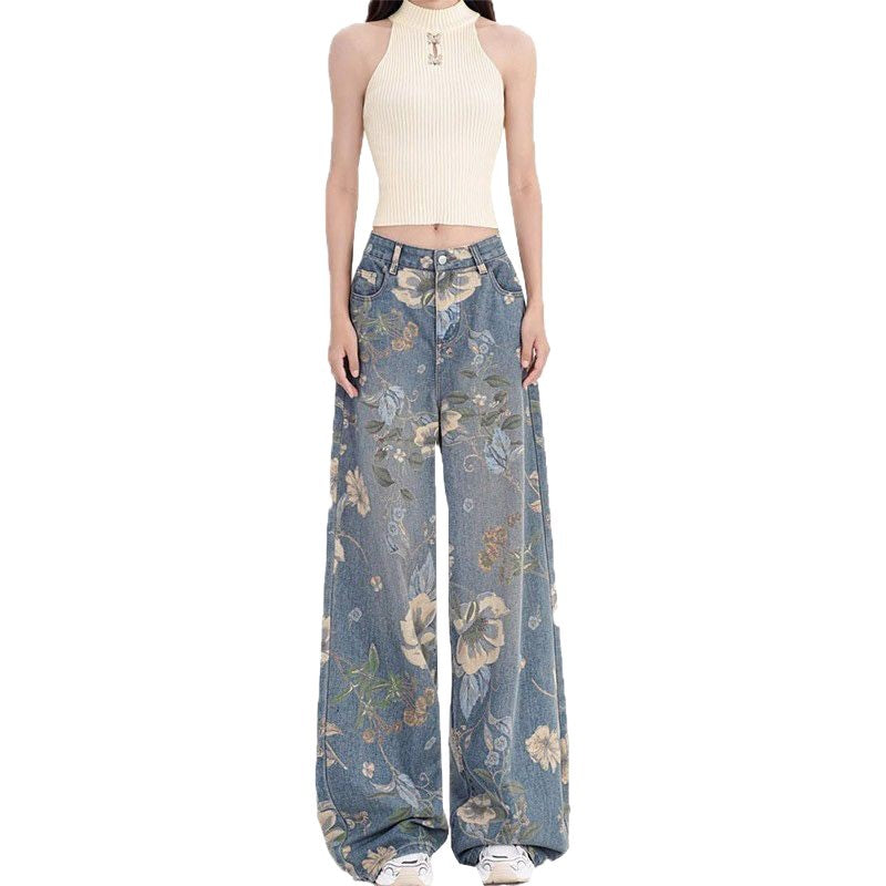 Damen Weite Jeans Blumenmuster Norvielle