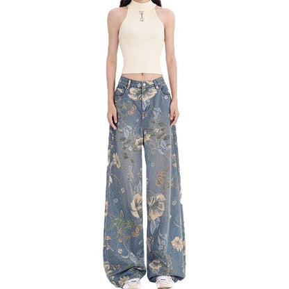 Damen Weite Jeans Blumenmuster Norvielle