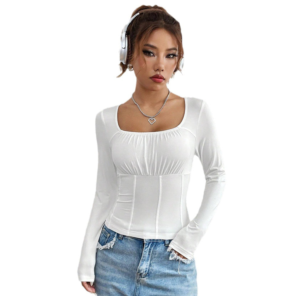 Damen Langarmshirt Quadratischer Ausschnitt Figurschmeichelnd