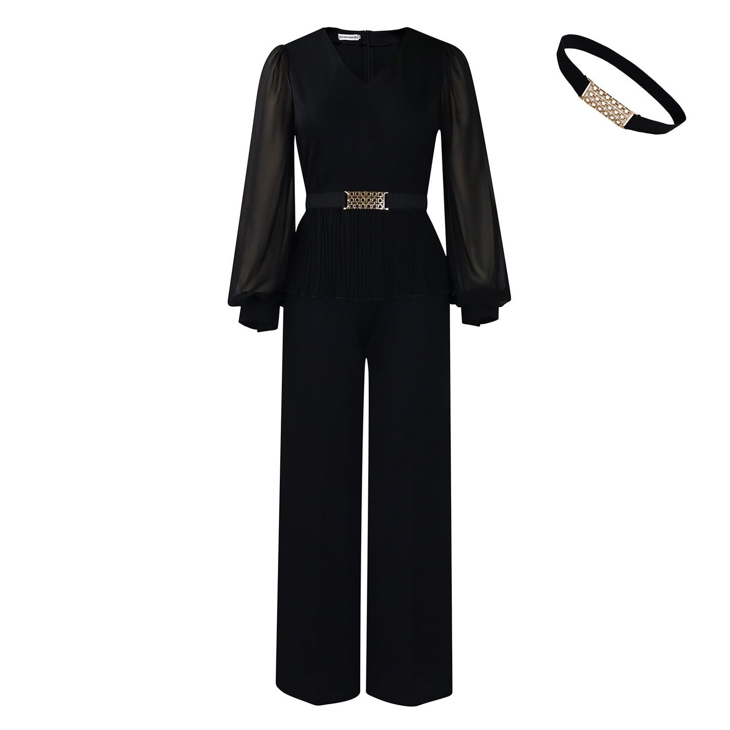 Damen Plissee-Jumpsuit Tailliert Langer Ärmel Norvielle
