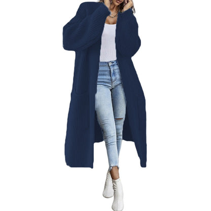 Damen Grobstrick-Cardigan Offenes Frontdesign Mit Taschen Beige