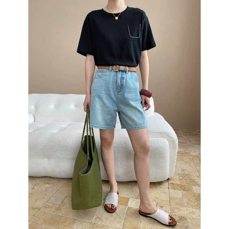Damen Denim-Shorts Hochtaillen Bequem