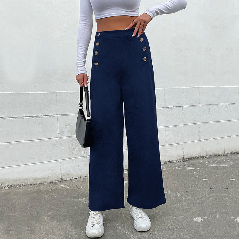 Damen Palazzo-Hose Weit Dekorative Knöpfe Norvielle