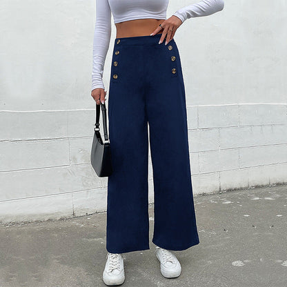 Damen Palazzo-Hose Weit Dekorative Knöpfe Norvielle